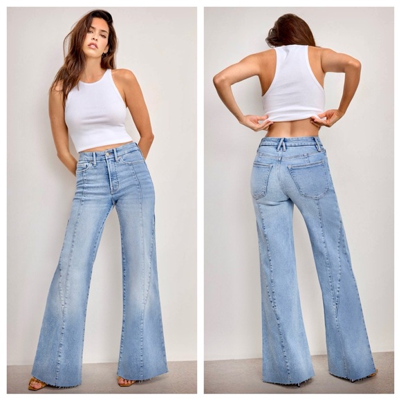 NWT Good American Good Waist High Rise Palazzo Jeans - Picture 1 of 16